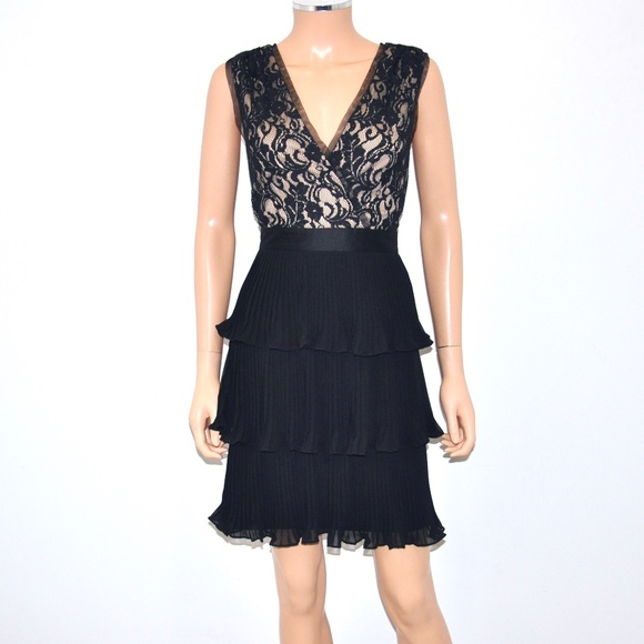 BCBG Paris Dresses & Skirts - BCBG PARIS Black Lace Pleated Tiered Dress - Sz 10